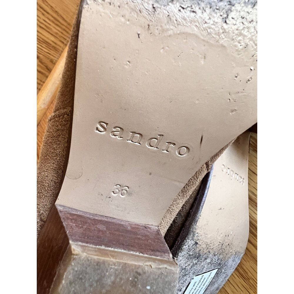 Sandro Leather Suede ankle boots Brown with elastic Size 36 Round Toe Block Heel - Picture 9 of 11